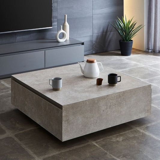 コンクリート柄メラミンのベージュ色センターテーブル